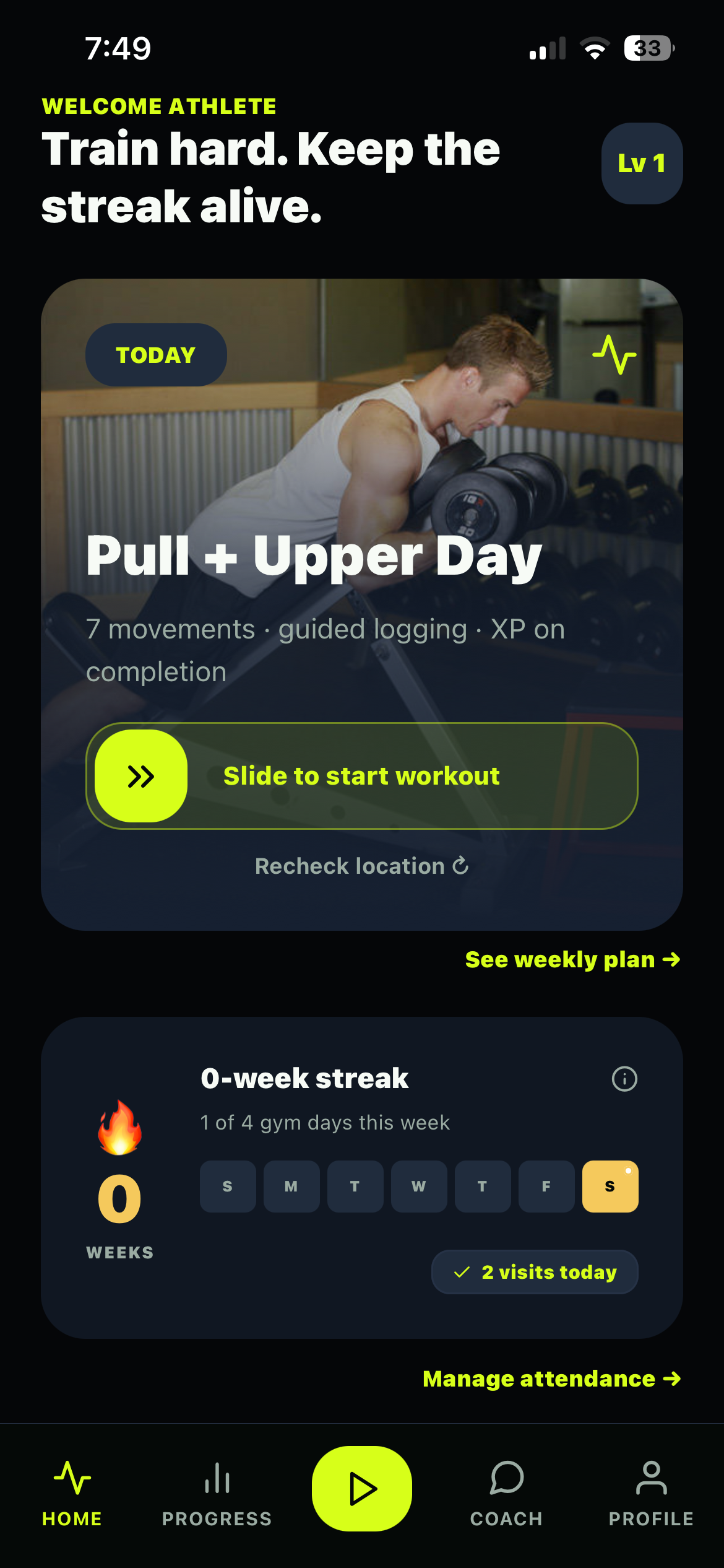 GymPal home screen
